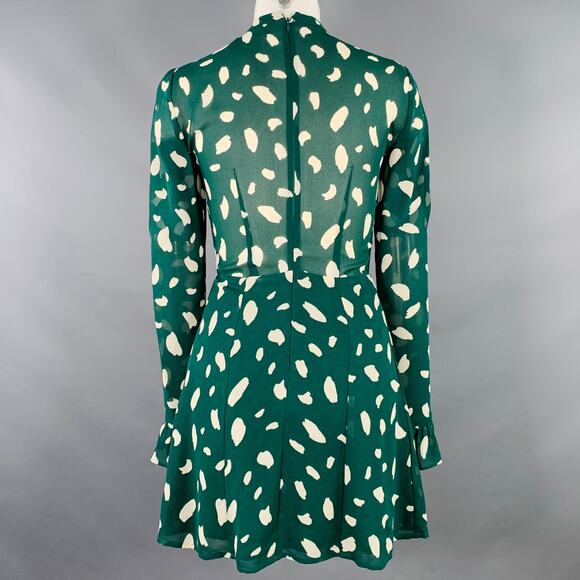 REFORMATION Size 0 Green White Viscose Abstract A-Line Dress - Picture 4 of 6